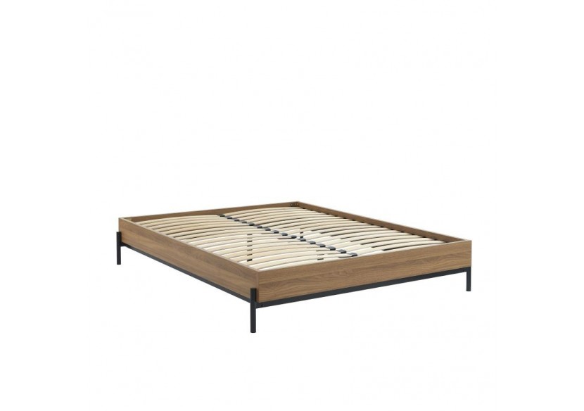 Cadre de lit GEOMA effet chêne foncé 140x190 sommier inclus