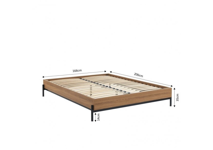 Cadre de lit GEOMA effet chêne foncé 160x200 sommier inclus