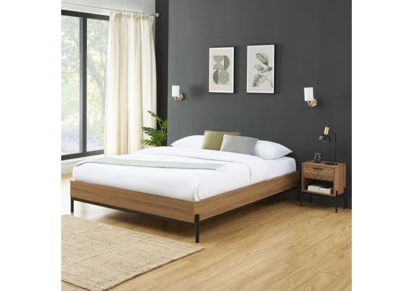 Cadre de lit GEOMA effet chêne foncé 160x200 sommier inclus