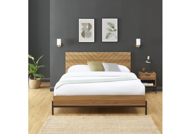 Lit double GEOMA effet chêne foncé 140x190 sommier inclus 2