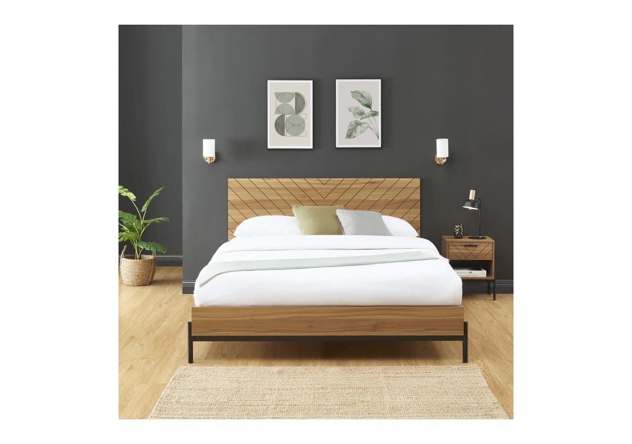 Lit double GEOMA effet chêne foncé 140x190 sommier inclus