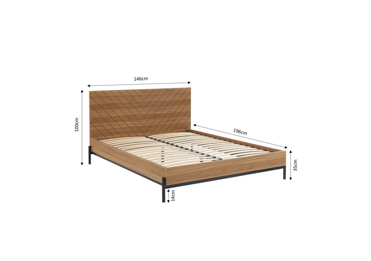 Lit double GEOMA effet chêne foncé 140x190 sommier inclus