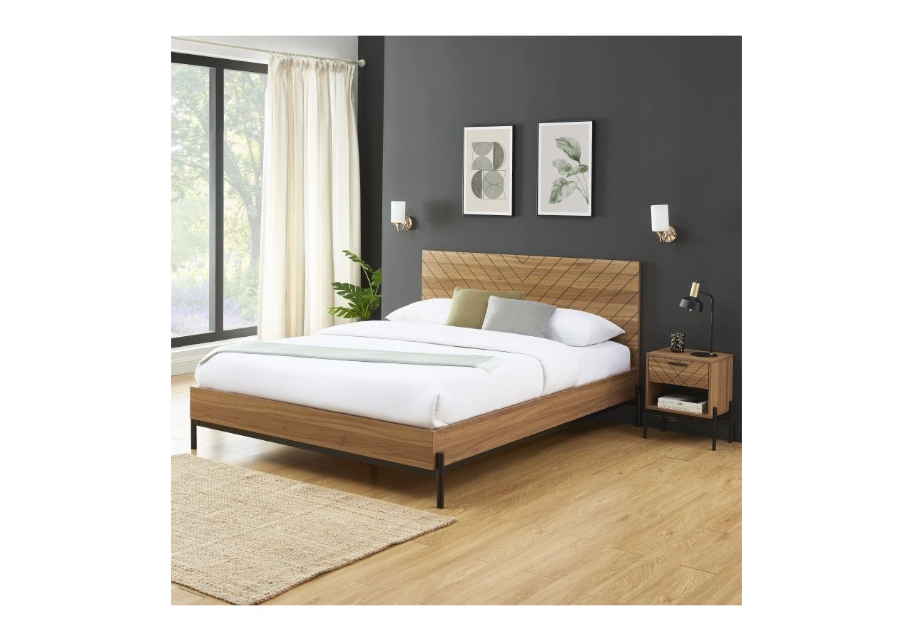 Lit double GEOMA effet chêne foncé 140x190 sommier inclus