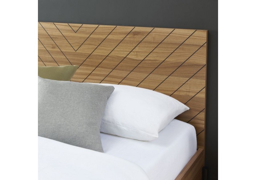 Lit double GEOMA effet chêne foncé 140x190 sommier inclus