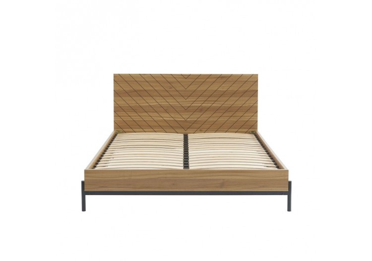 Lit double GEOMA effet chêne foncé 160x200 sommier inclus