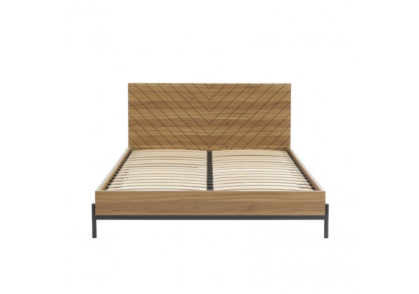 Lit double GEOMA effet chêne foncé 160x200 sommier inclus