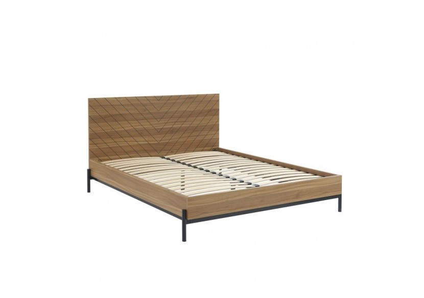 Lit double GEOMA effet chêne foncé 160x200 sommier inclus