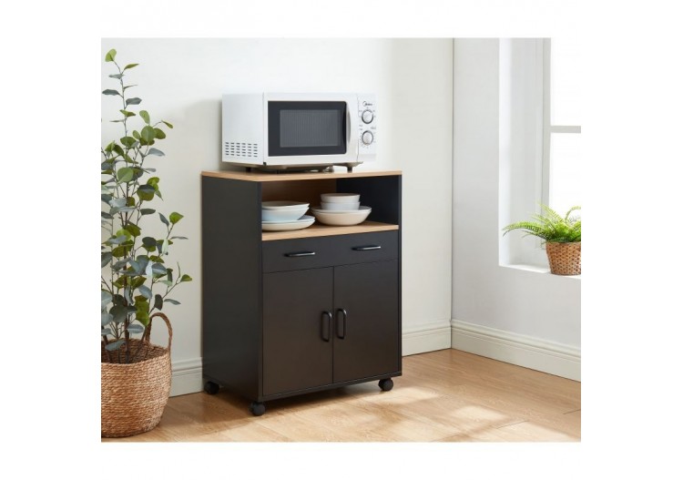 Desserte de cuisine GINGER noir et effet chêne 2 portes et 1 tiroir 2