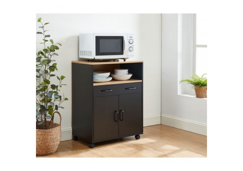 Desserte de cuisine GINGER noir et effet chêne 2 portes et 1 tiroir