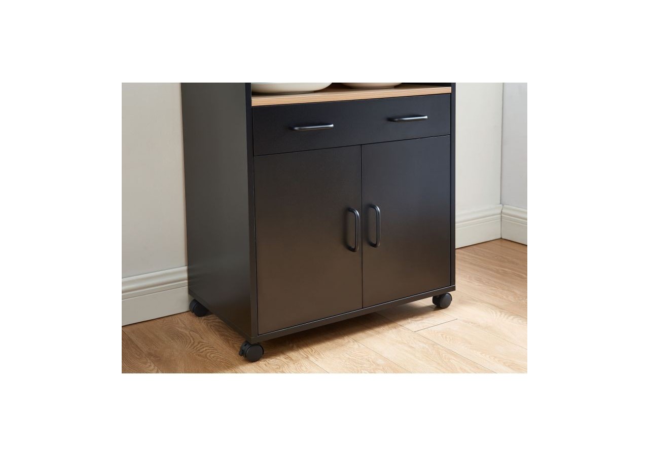 Desserte de cuisine GINGER noir et effet chêne 2 portes et 1 tiroir