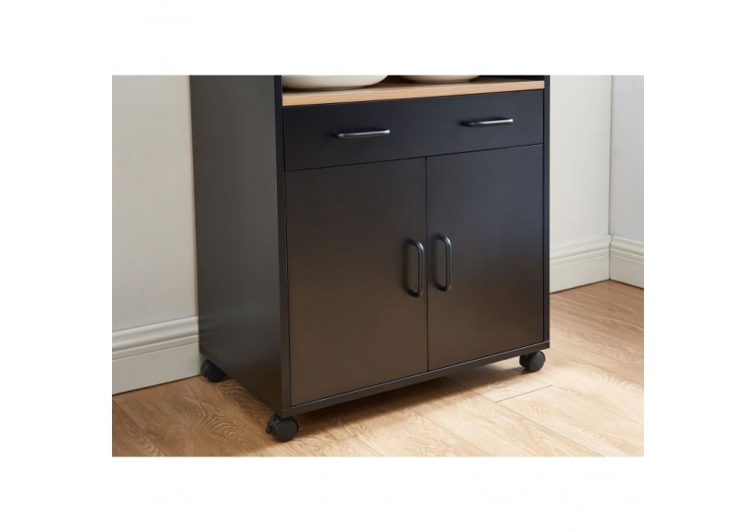 Desserte de cuisine GINGER noir et effet chêne 2 portes et 1 tiroir