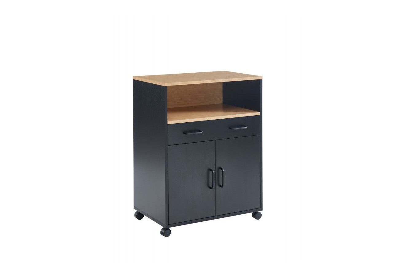 Desserte de cuisine GINGER noir et effet chêne 2 portes et 1 tiroir