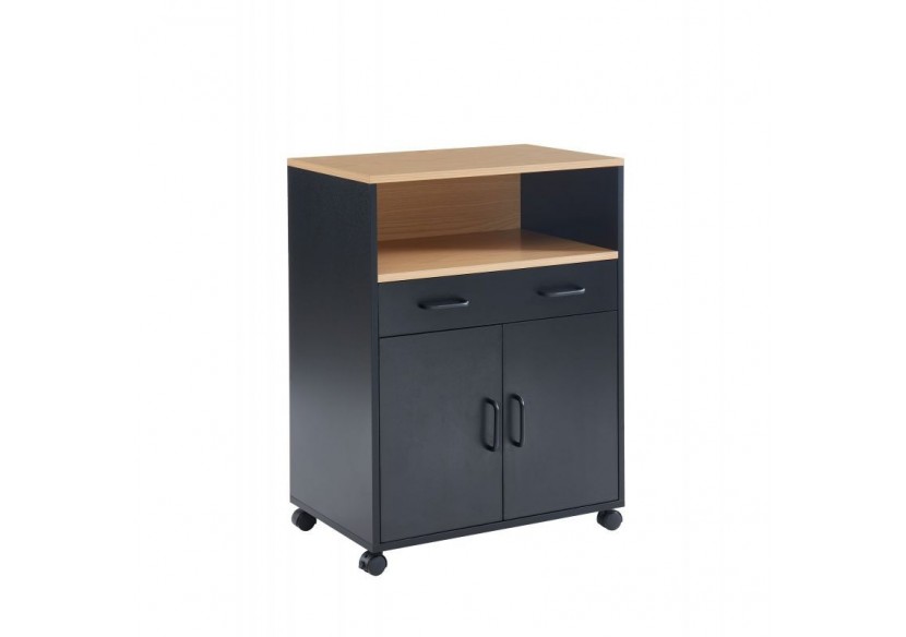 Desserte de cuisine GINGER noir et effet chêne 2 portes et 1 tiroir