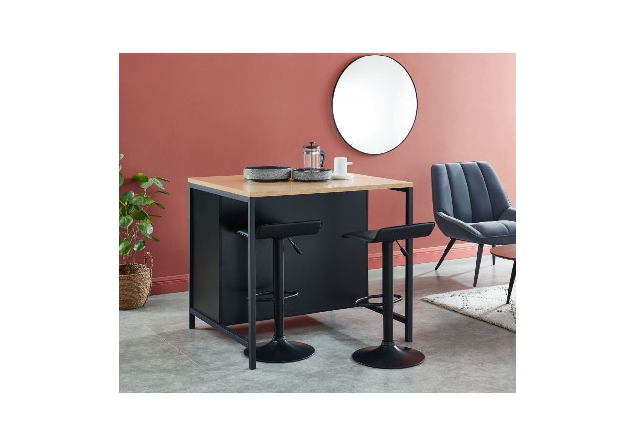 Ilot central GINGER noir et effet chêne 1 porte et 1 tiroir