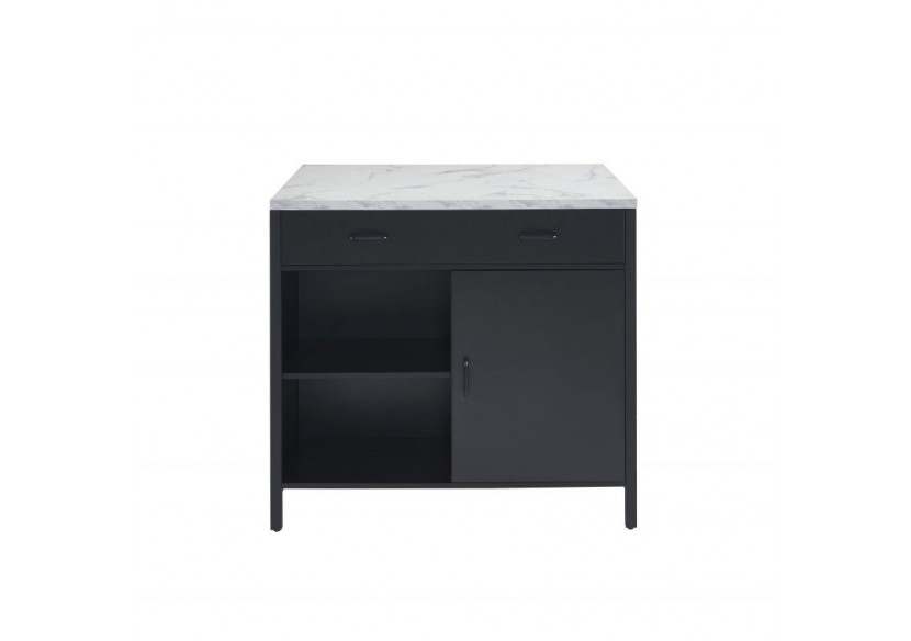 Ilot central GINGER noir et effet marbre blanc l100cm