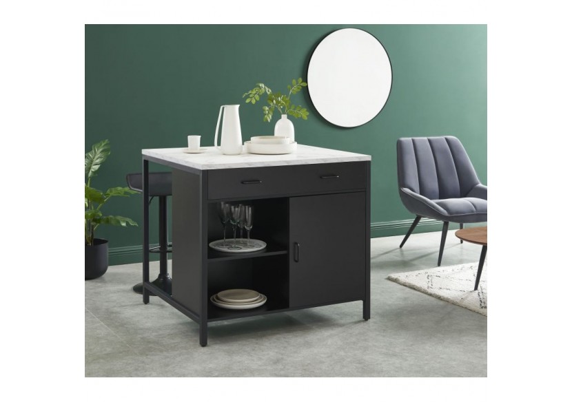 Ilot central GINGER noir et effet marbre blanc l100cm