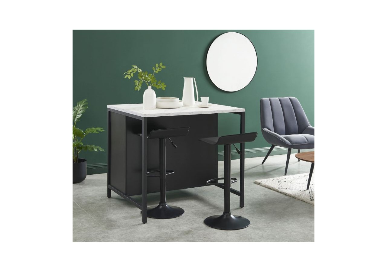 Ilot central GINGER noir et effet marbre blanc l100cm