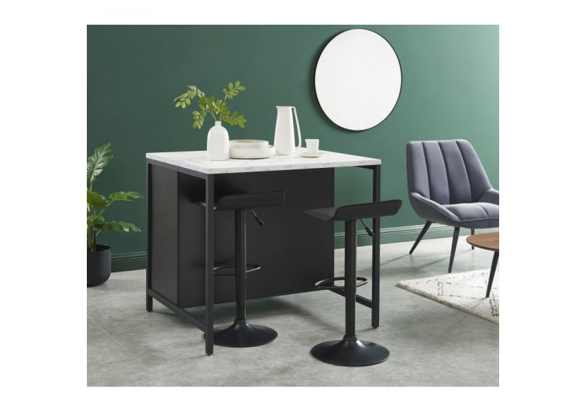 Ilot central GINGER noir et effet marbre blanc l100cm