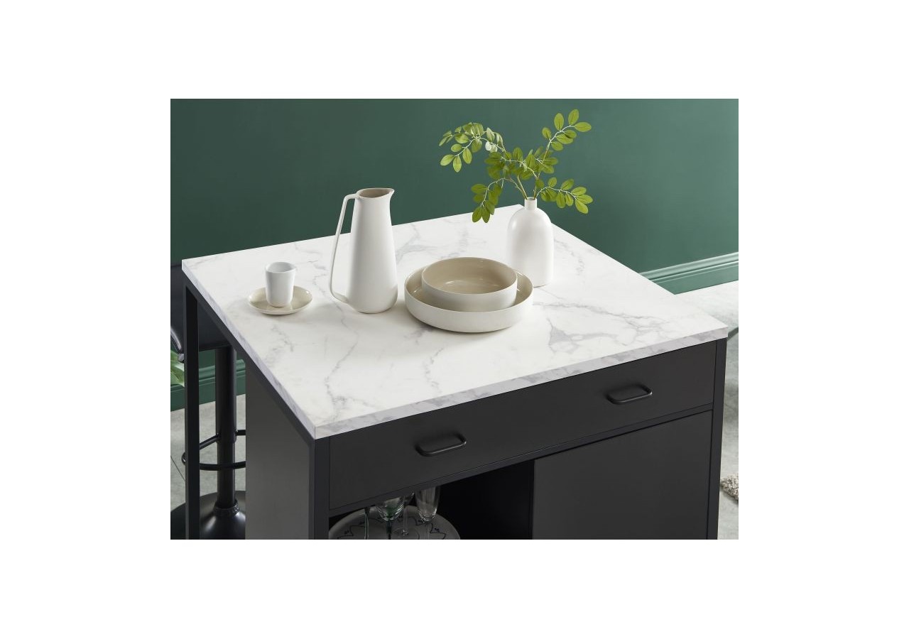 Ilot central GINGER noir et effet marbre blanc l100cm