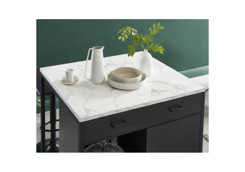Ilot central GINGER noir et effet marbre blanc l100cm
