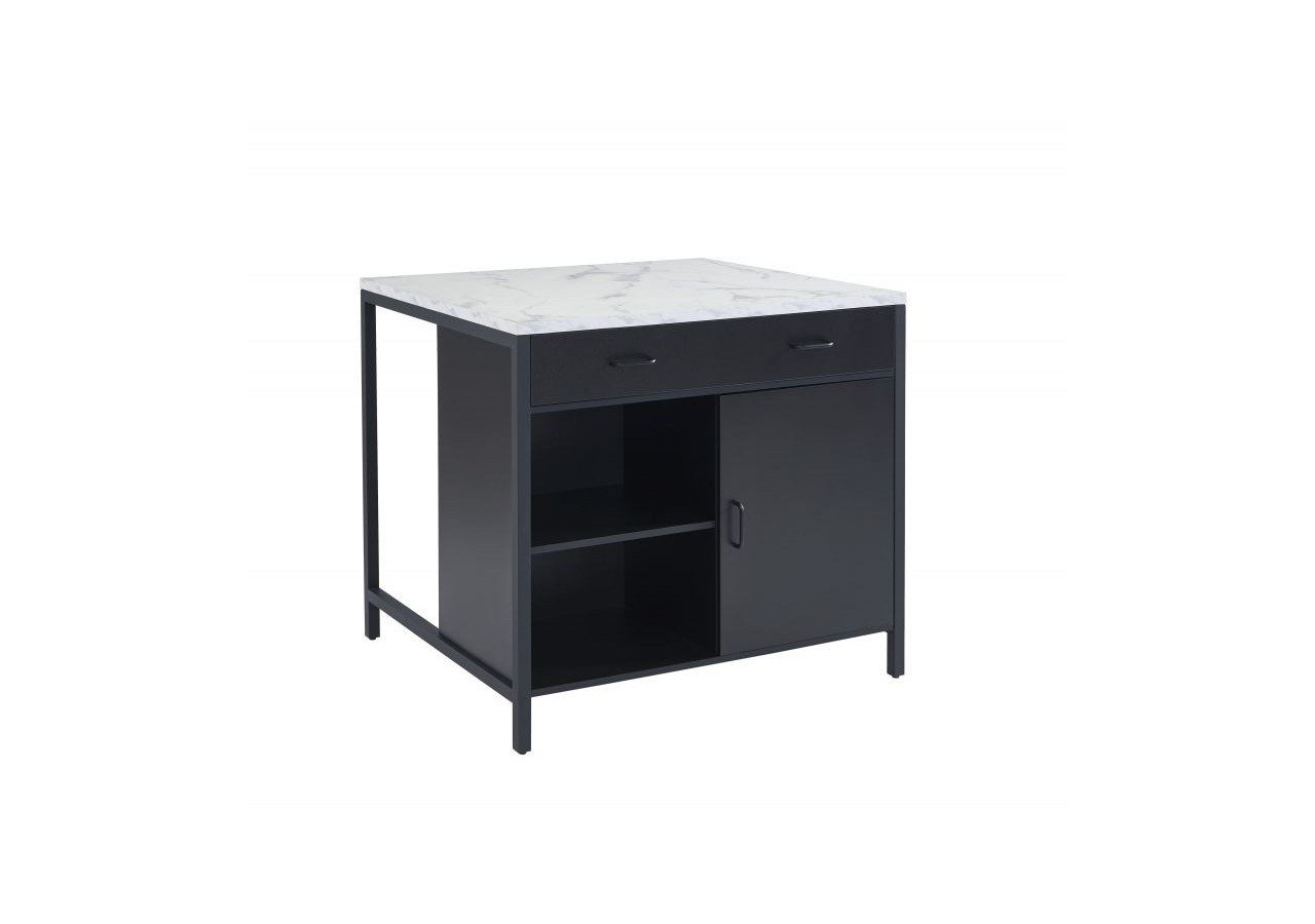 Ilot central GINGER noir et effet marbre blanc l100cm