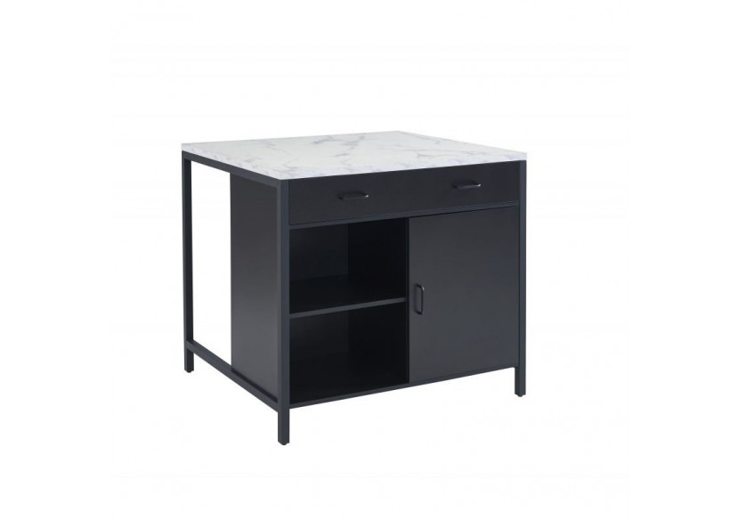 Ilot central GINGER noir et effet marbre blanc l100cm