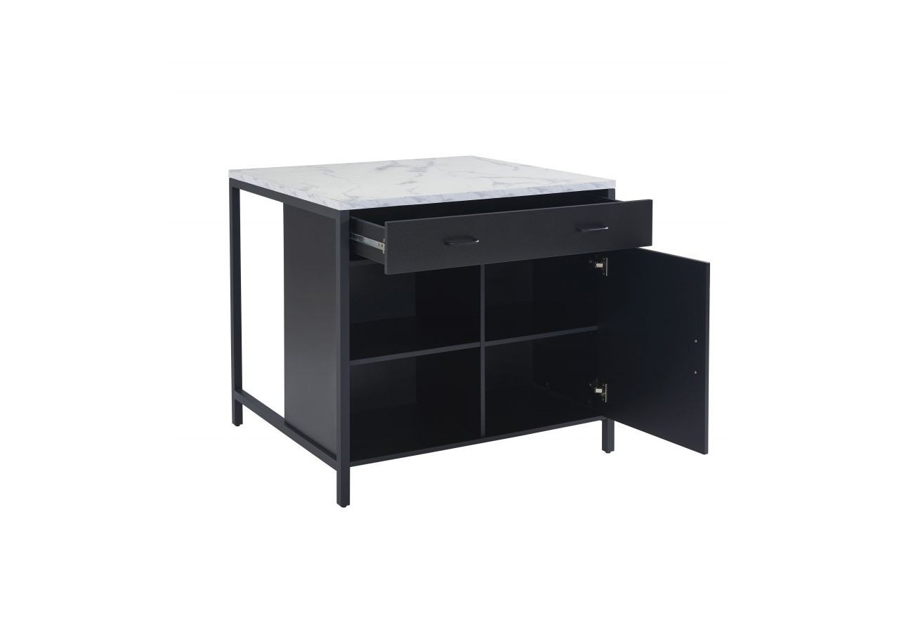 Ilot central GINGER noir et effet marbre blanc l100cm