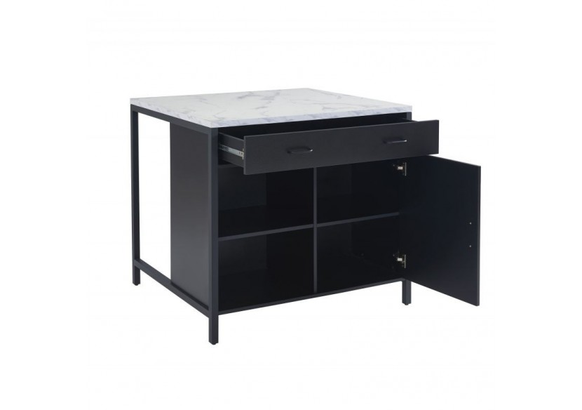 Ilot central GINGER noir et effet marbre blanc l100cm