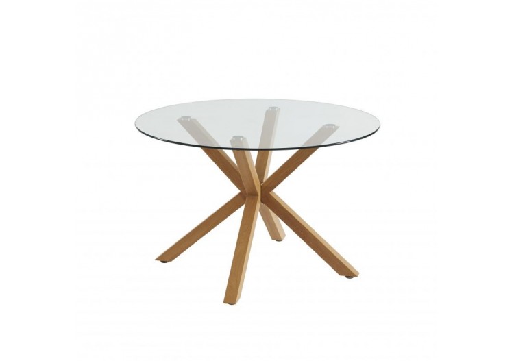 Table à manger ronde HARRY verre et effet chêne 120cm