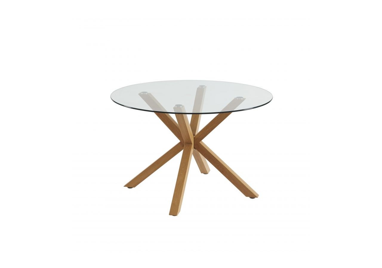 Table à manger ronde HARRY verre et effet chêne 120cm