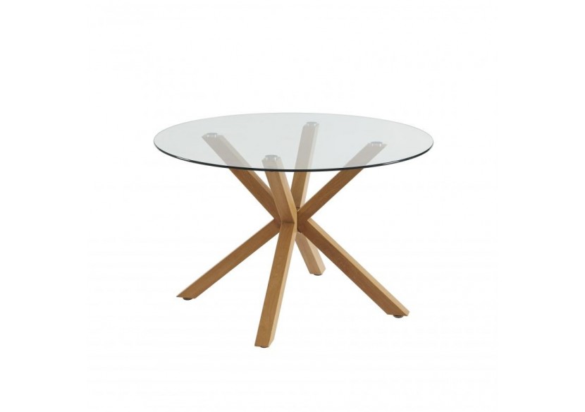 Table à manger ronde HARRY verre et effet chêne 120cm