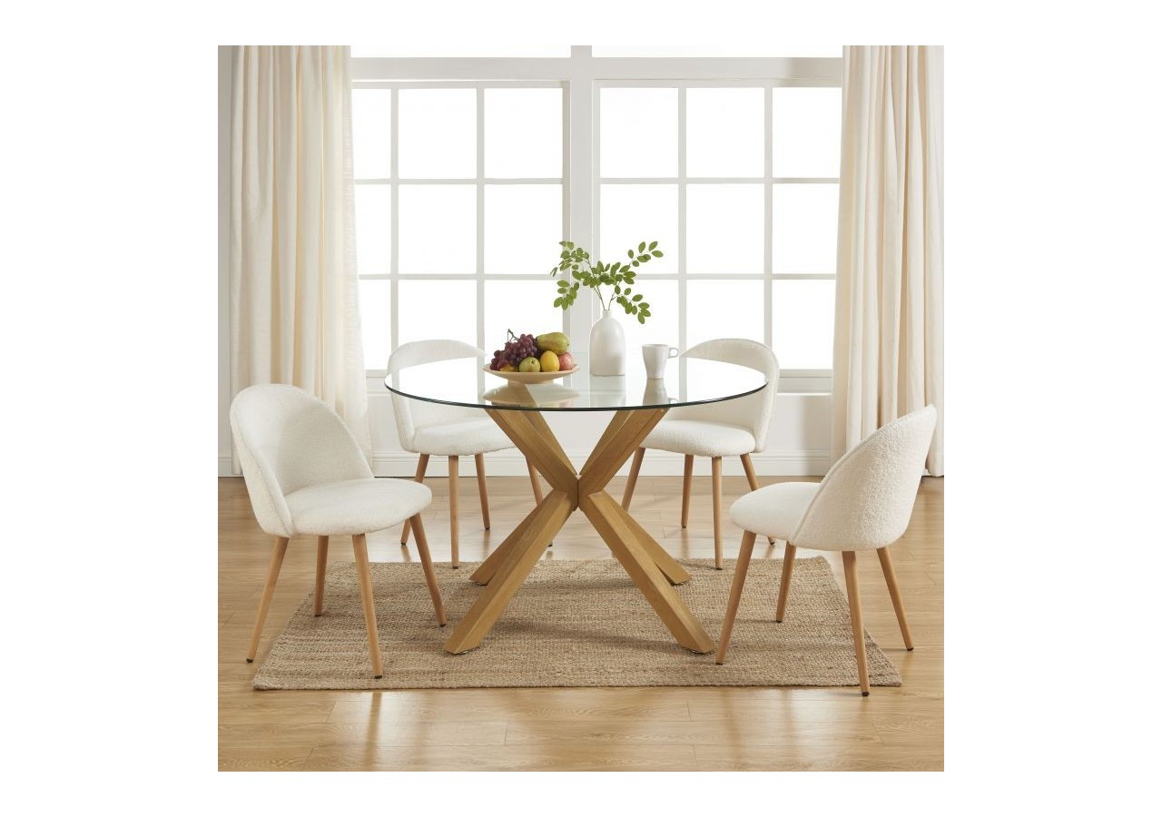 Table à manger ronde HARRY verre et effet chêne 120cm