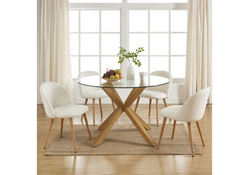 Table à manger ronde HARRY verre et effet chêne 120cm