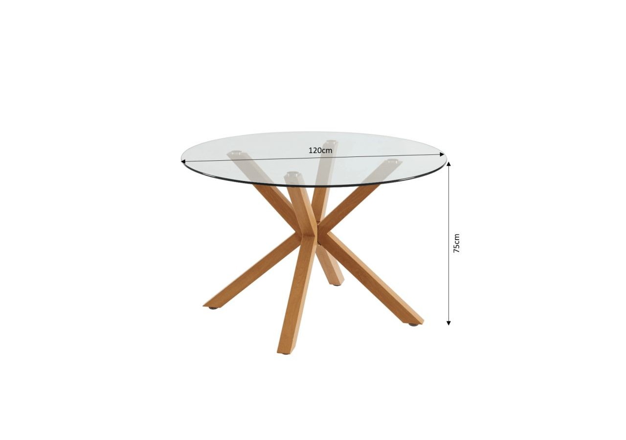 Table à manger ronde HARRY verre et effet chêne 120cm