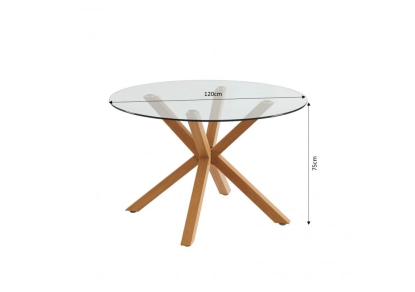 Table à manger ronde HARRY verre et effet chêne 120cm