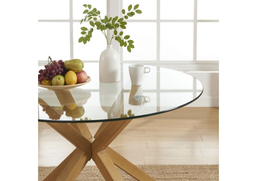 Table à manger ronde HARRY verre et effet chêne 120cm