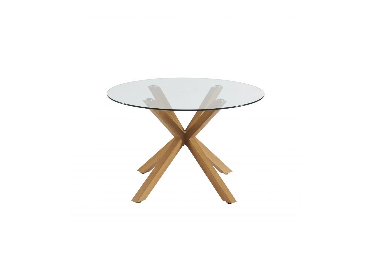 Table à manger ronde HARRY verre et effet chêne 120cm