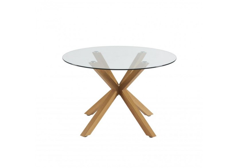 Table à manger ronde HARRY verre et effet chêne 120cm