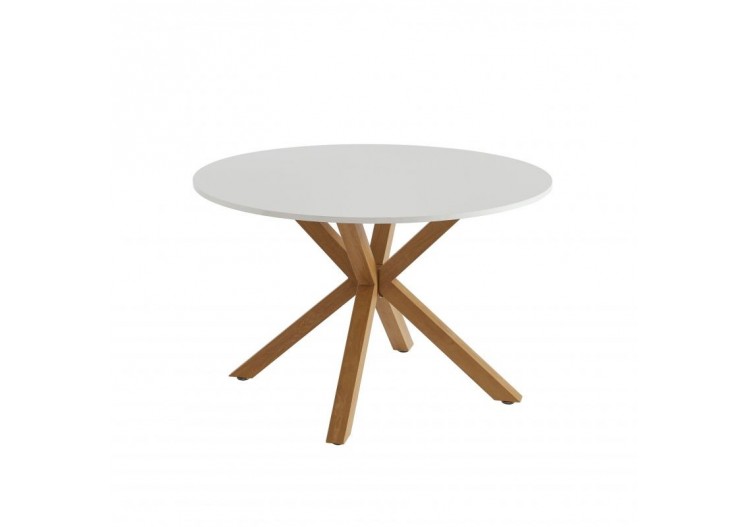 Table à manger ronde HARRY blanc et effet chêne 120cm