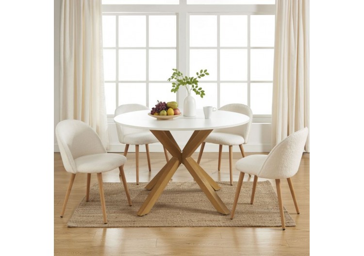 Table à manger ronde HARRY blanc et effet chêne 120cm 2