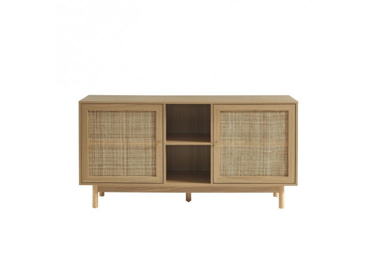 Buffet HELENA effet chêne et cannage rotin 150 cm