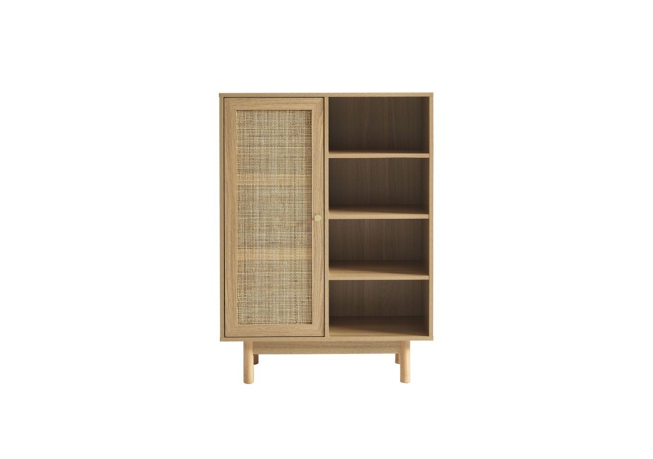 Buffet HELENA effet chêne et cannage rotin 1 porte 80 cm