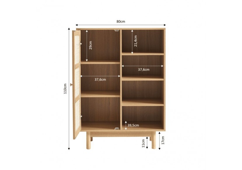 Buffet HELENA effet chêne et cannage rotin 1 porte 80 cm