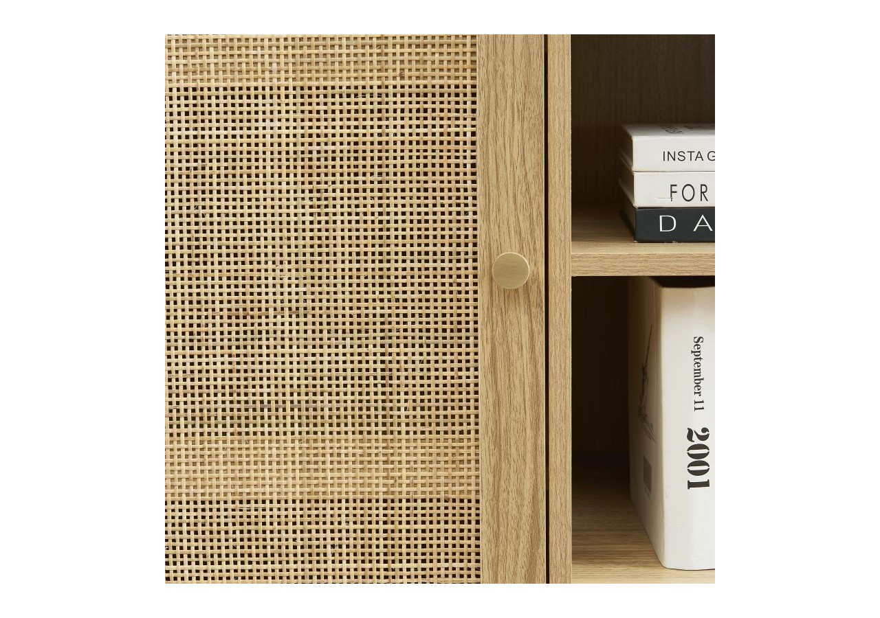 Buffet HELENA effet chêne et cannage rotin 1 porte 80 cm