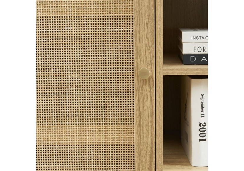 Buffet HELENA effet chêne et cannage rotin 1 porte 80 cm