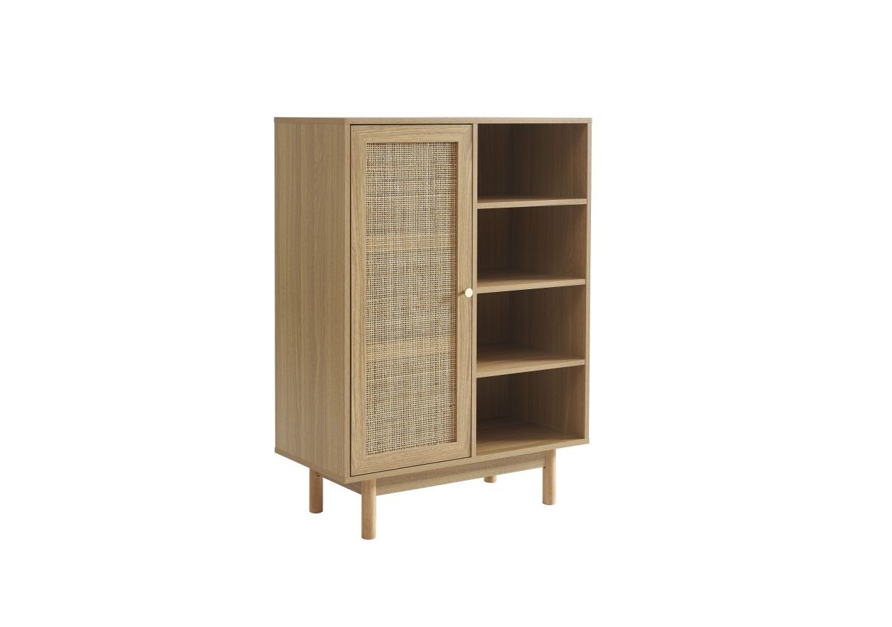 Buffet HELENA effet chêne et cannage rotin 1 porte 80 cm