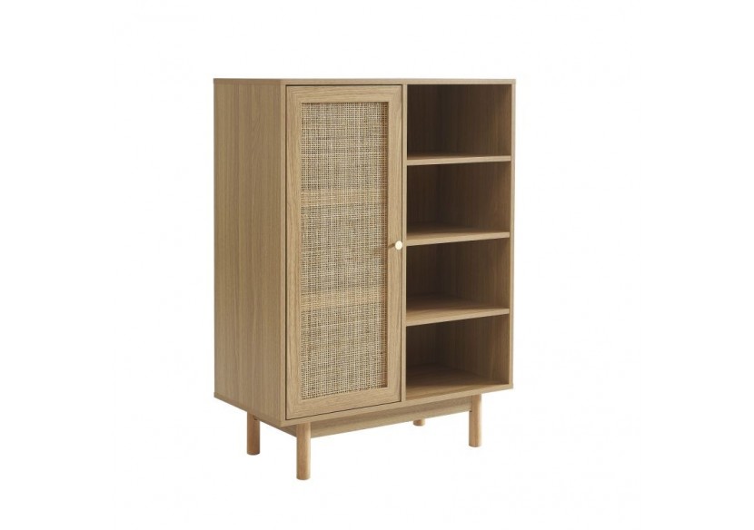 Buffet HELENA effet chêne et cannage rotin 1 porte 80 cm
