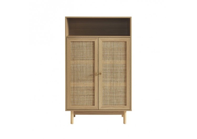 Buffet HELENA effet chêne et cannage rotin 2 portes 80 cm