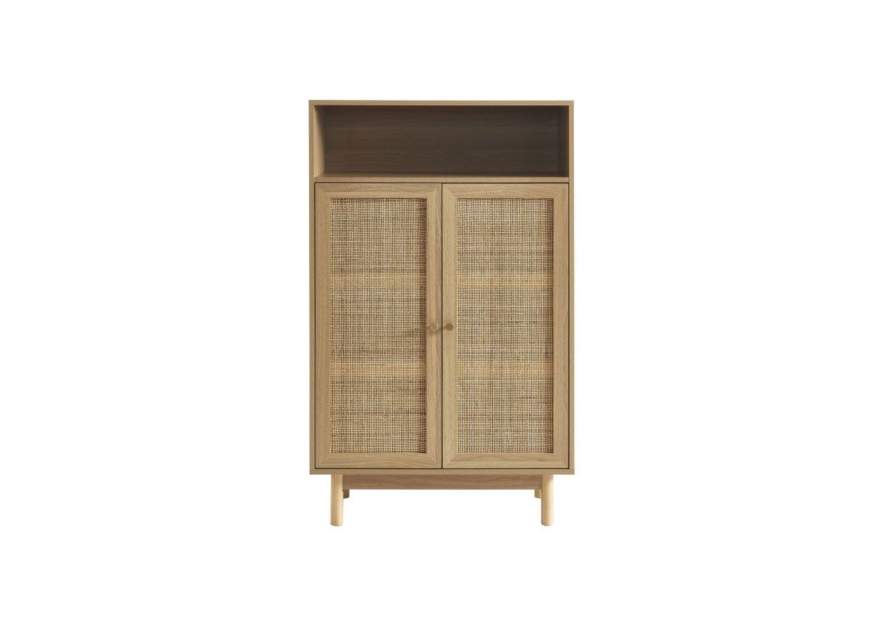Buffet HELENA effet chêne et cannage rotin 2 portes 80 cm