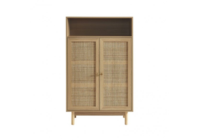 Buffet HELENA effet chêne et cannage rotin 2 portes 80 cm